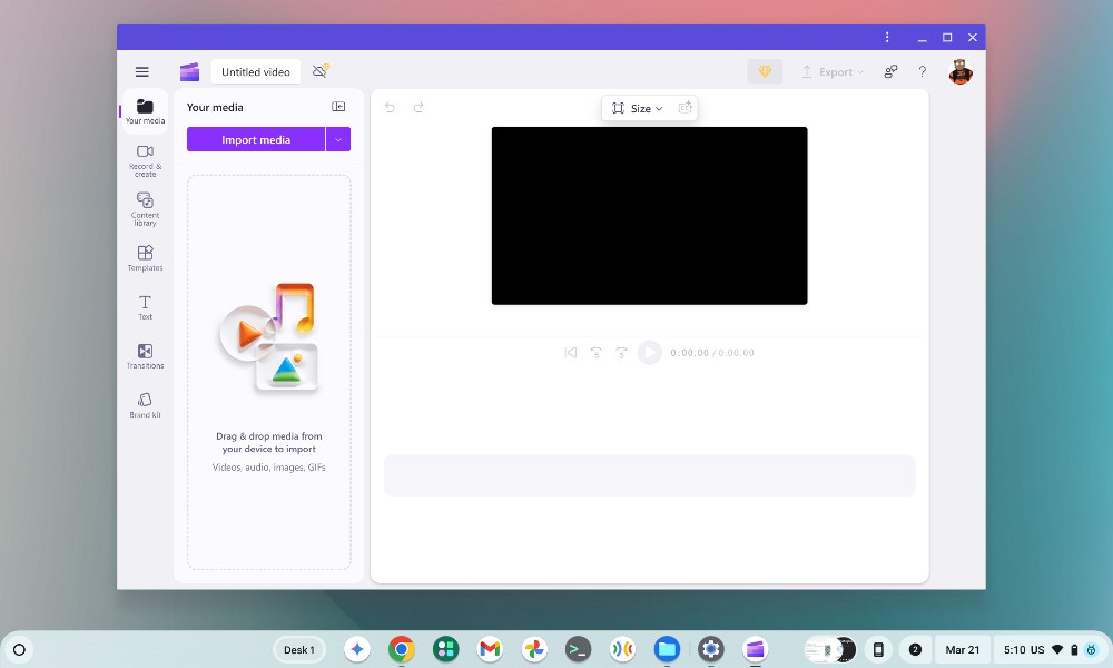 Microsoft Clipchamp video editor on Chromebook