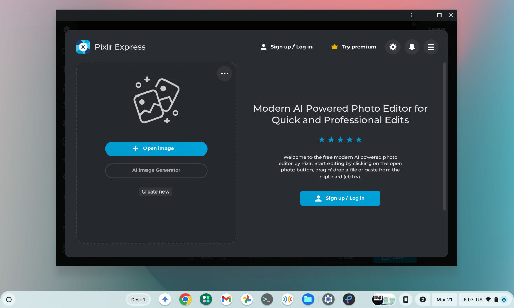 Pixlr E image editor on Chromebook