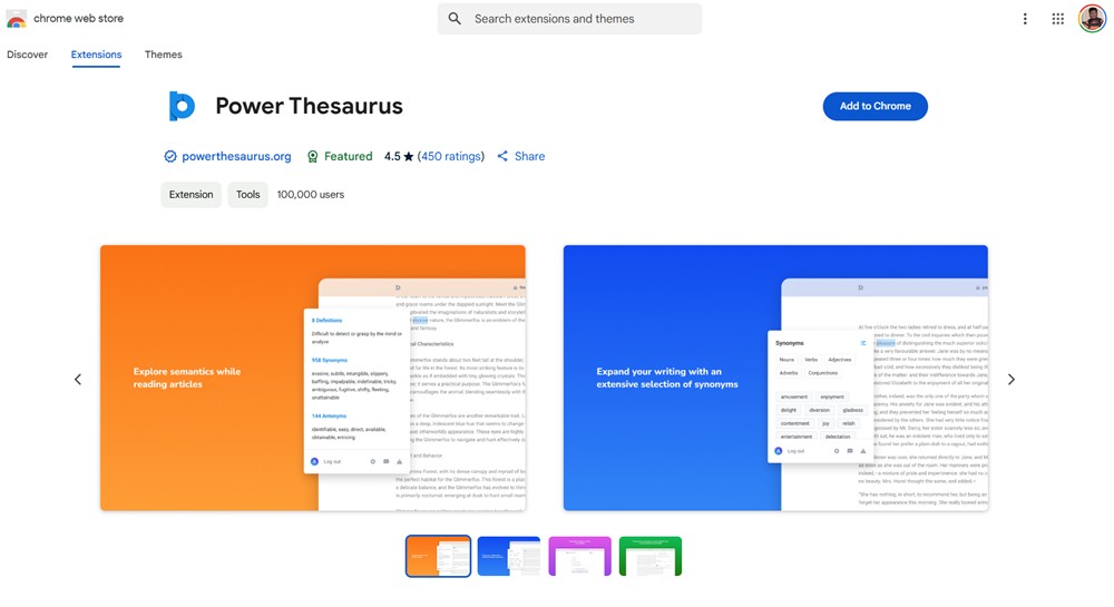 Powerthesaurus ChromeOS extension