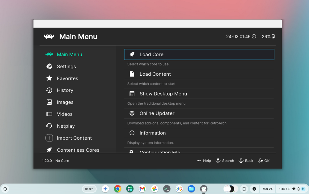 RetroArch Linux app on ChromeOS