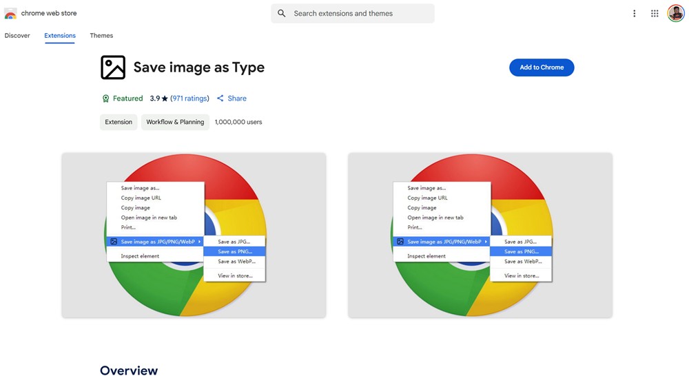 Save image as type extension on ChromeOS