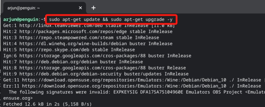 screenshot showing the process of installing iTunes for Chromebook