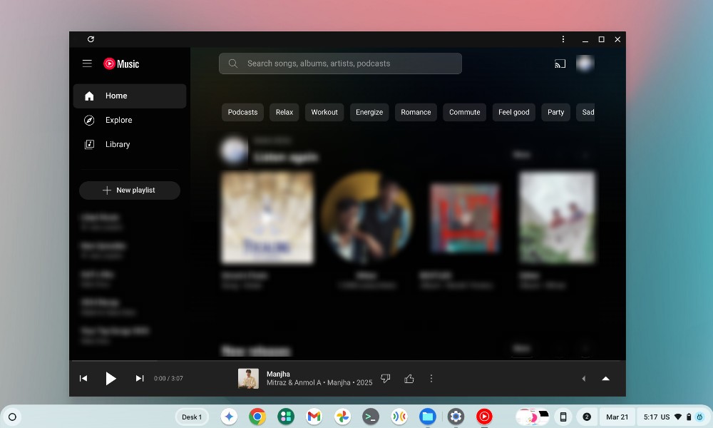 YT Music Web app on Android