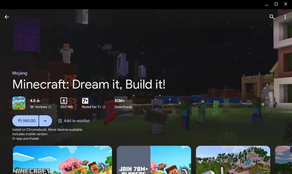 install minecraft on chromebook via google play store