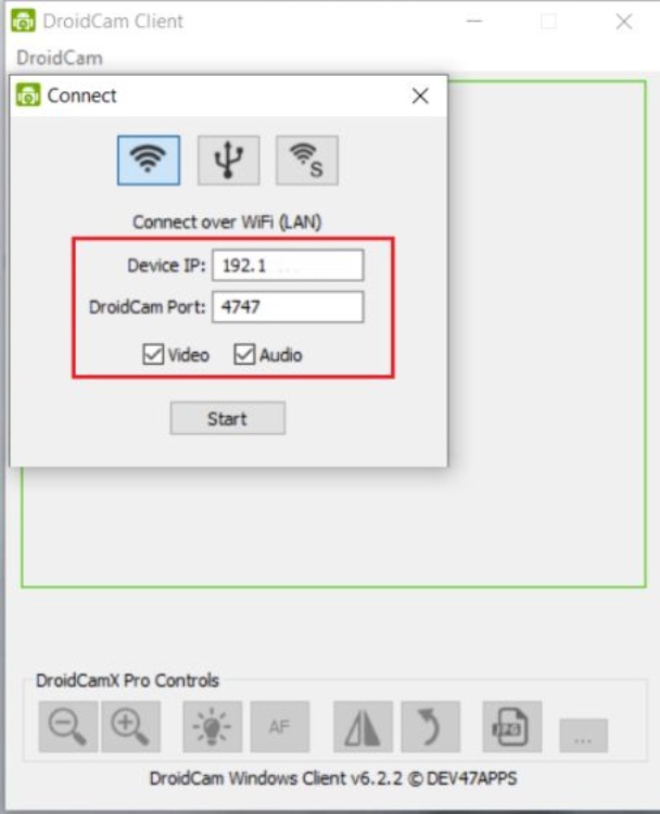 DroidCam connect