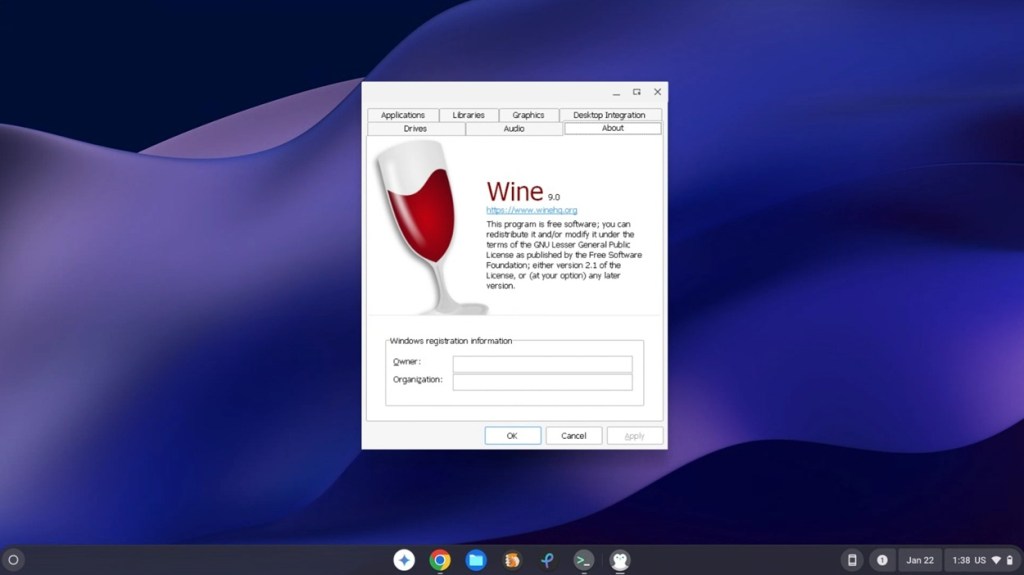 wine 9.0 on a chromebook