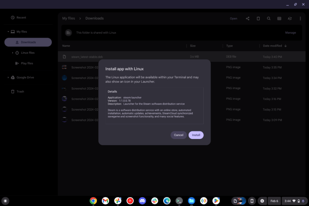 Install Steam deb app on chromebooks