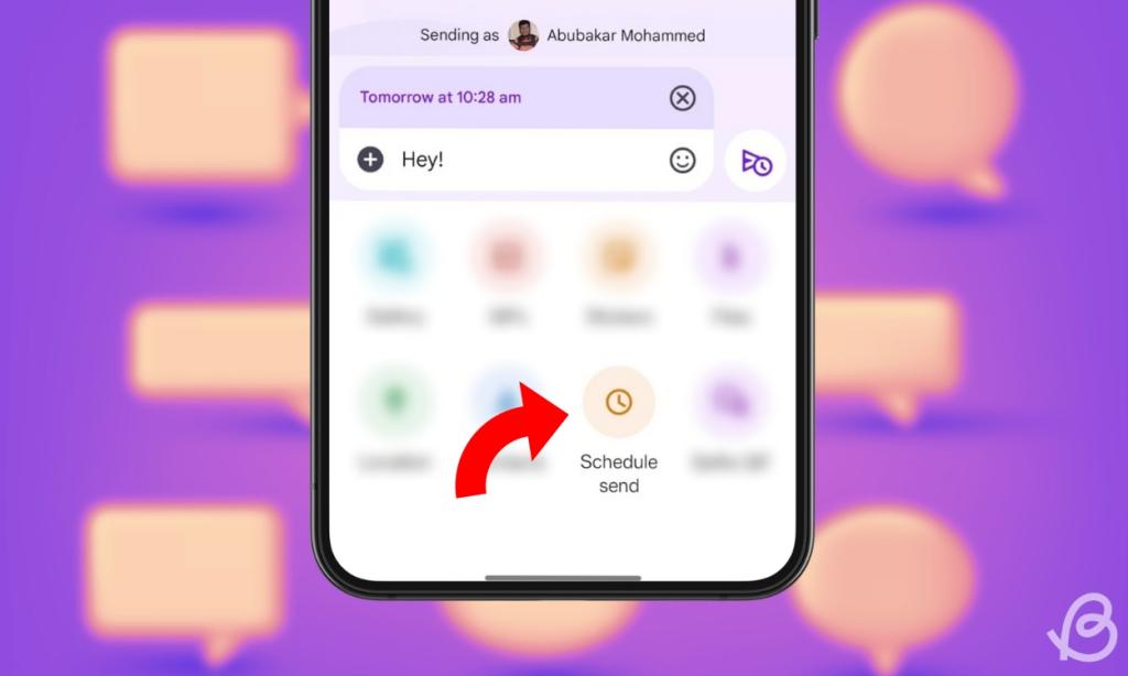 illustration showing the Schedule send option to schedule a text on Google Messages on Android
