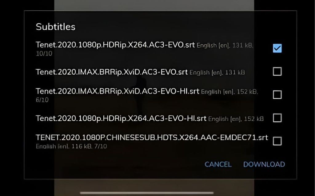Selecting a Subtitle file in MX Player