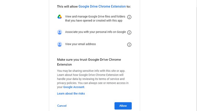 allow permissions drive extensions