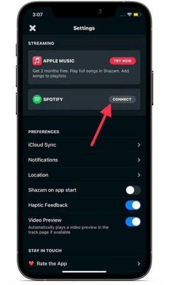 Connect Shazam to Spotify