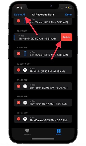 Delete sleep tracking data