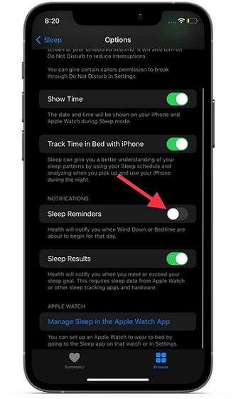 Disable sleep reminders