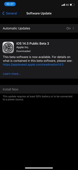 Download and install ios update