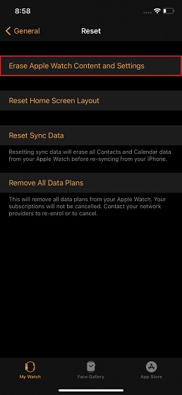completely format apple watch