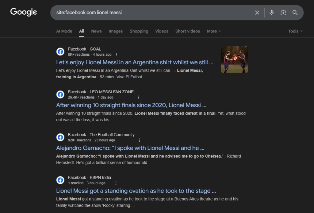 search facebook without an account via search engine