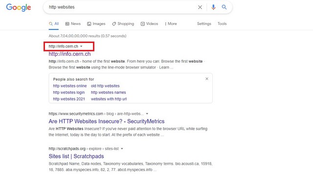 http indicator on current Google search ui