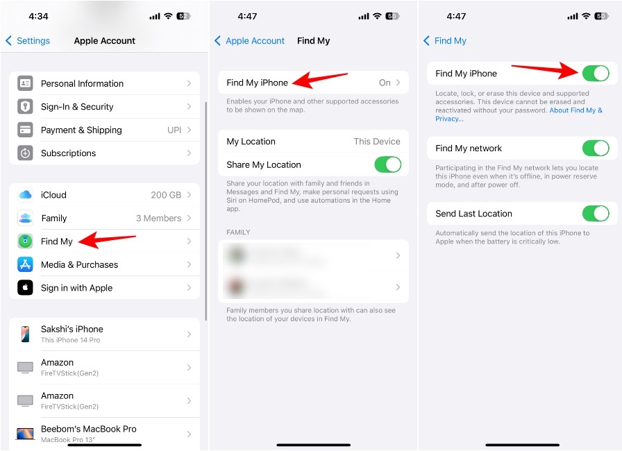 Enable Find My on iPhone