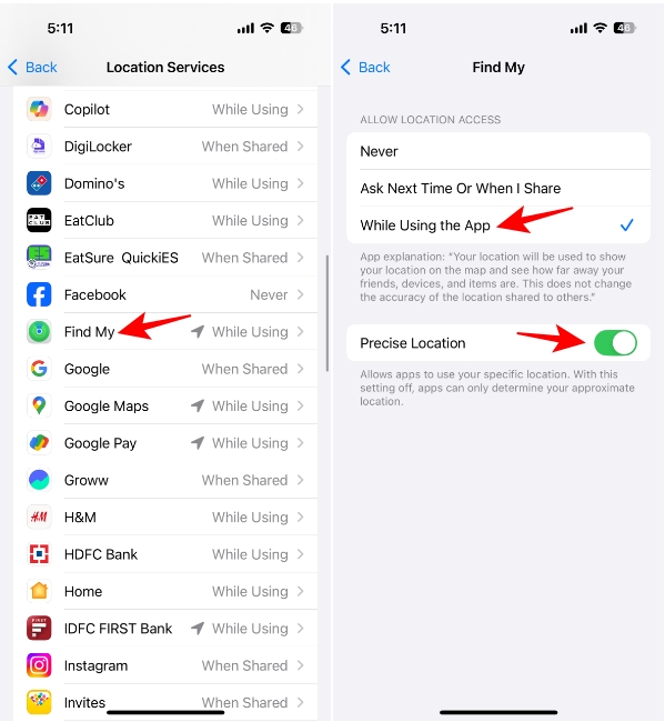 Enable Location Services for Find My