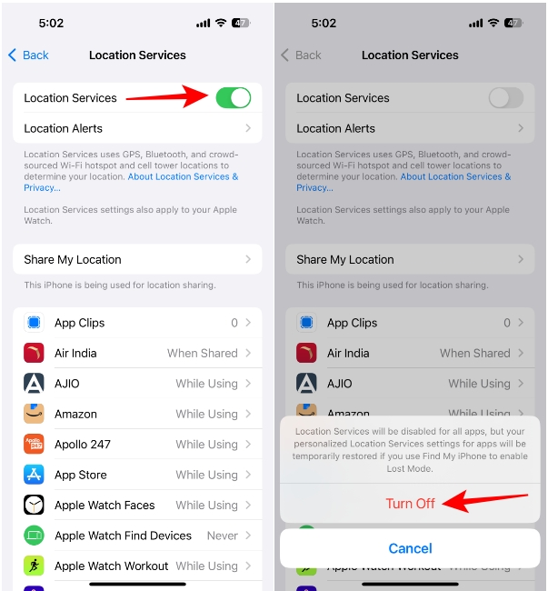 Turn off Location services iPhone