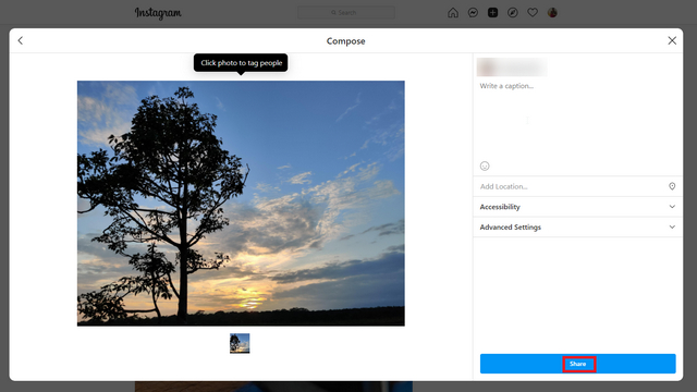 share to instagram from desktop