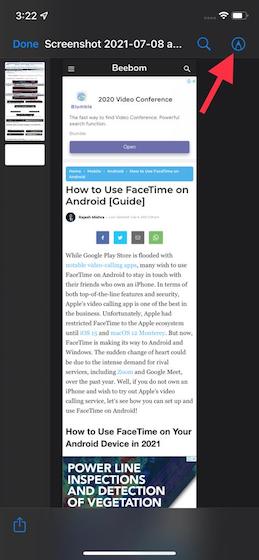 Tap the Markup tool option