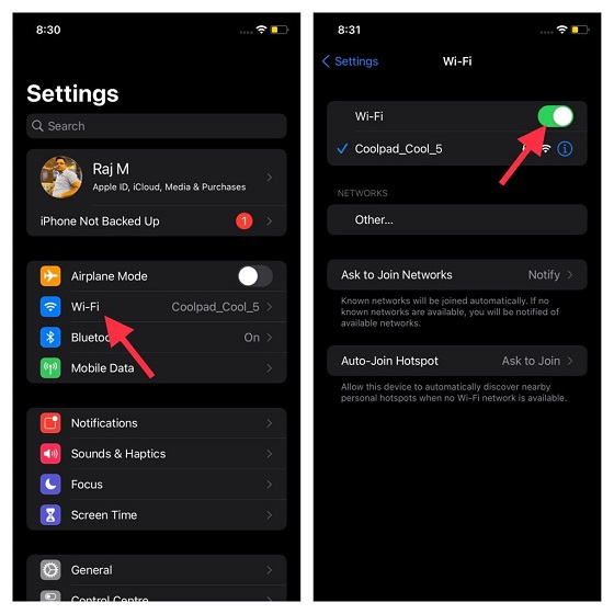 Turn off Wi-Fi - iOS 15 Stuck on Update Requested Screen