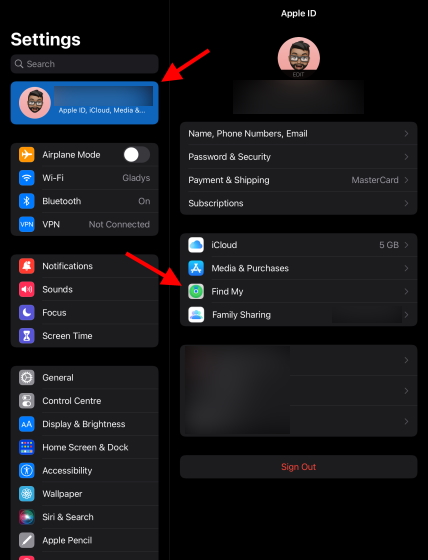 Apple ID settings