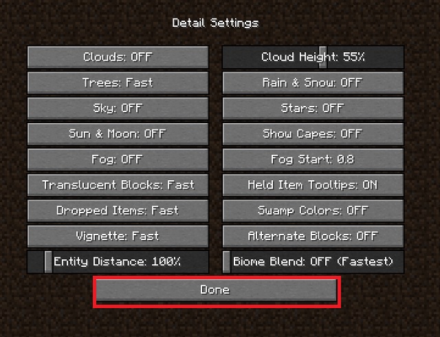Best Minecraft Detail settings for FPS