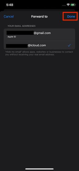 Select preferred email address and tap on save