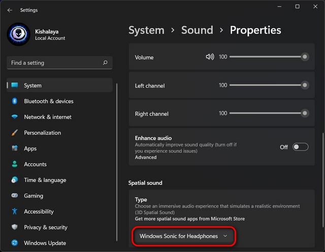 Spatial Sound Windows 11