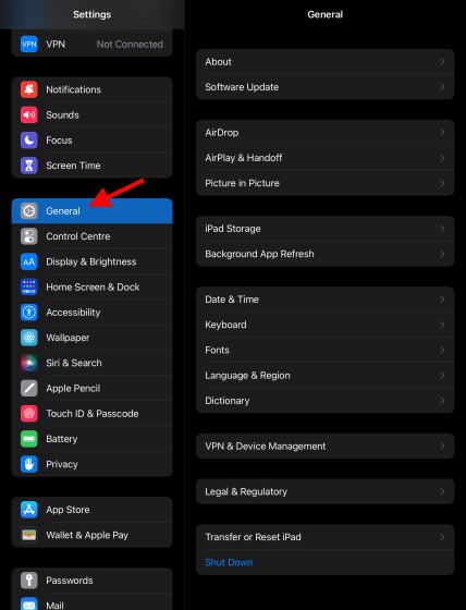 General Settings battery health ipad