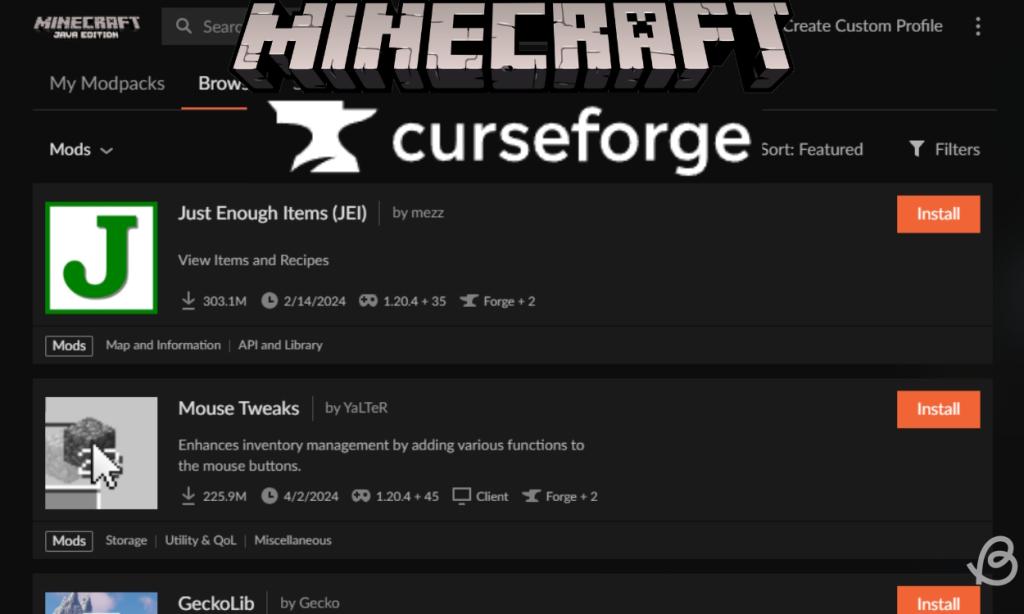 CurseForge library of mods you can install in Minecraft