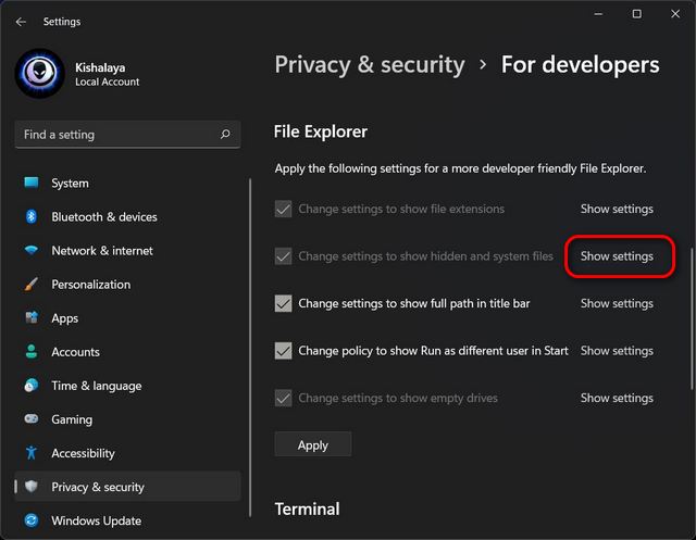 Show Hidden Files and Folders in Windows 11