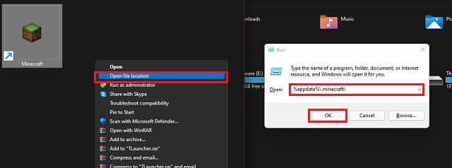 Opening Minecraft Install location
