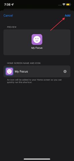 Tap on Add option to add shortcut to home screen