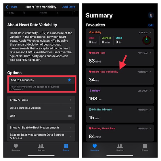 Add HRV to Summary in Apple Health app