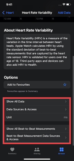 Check detailed HRV data on Apple Watch