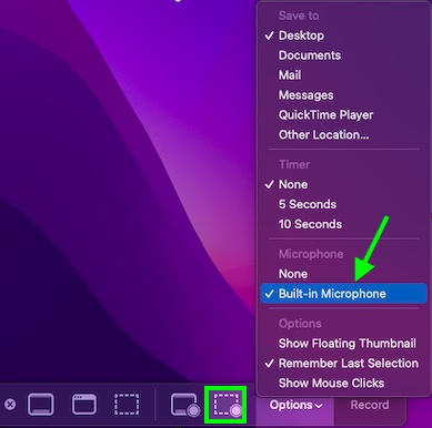 Choose the built-in mic option