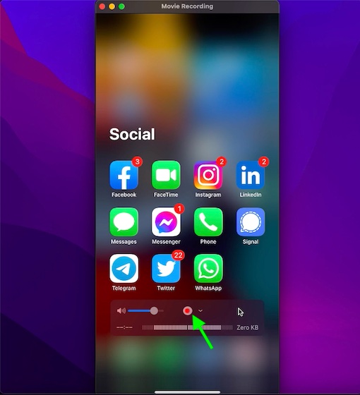 Click on the record button in the QuickTime Player