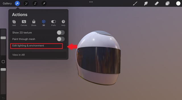 Edit Lighting and environment Button in Procreate
