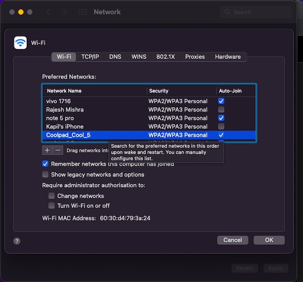 Forget the Wi-Fi Network on your Mac 
