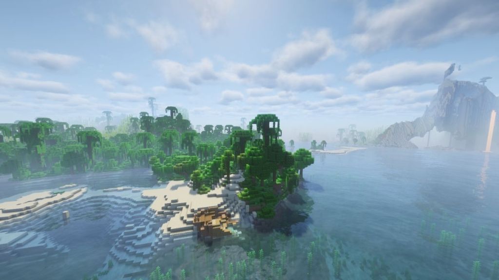 Jungle Island with Shipwrecks and Ocean Ruins