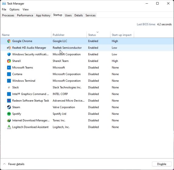 list of startup programs in task manager