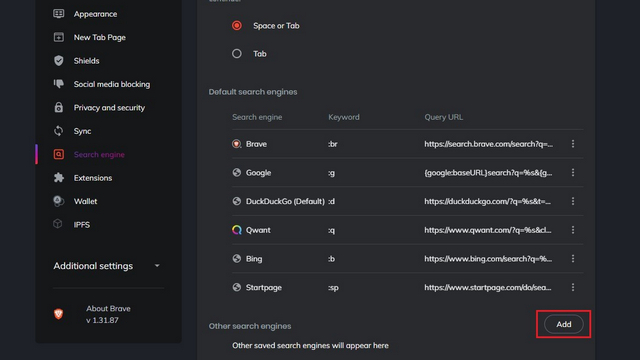 add new default search engine