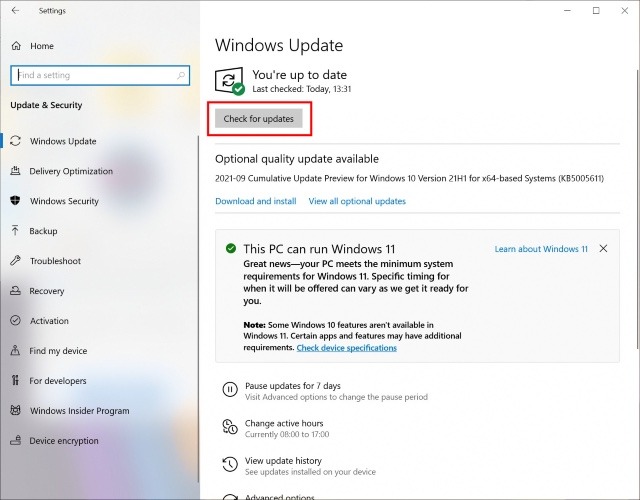 check for updates on windows 10 to upgrade to windows 11