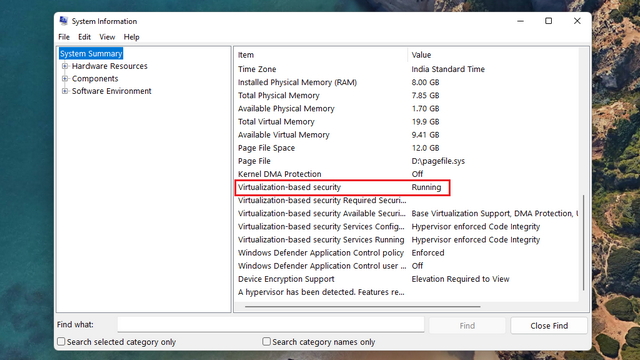 check vbs status windows 11