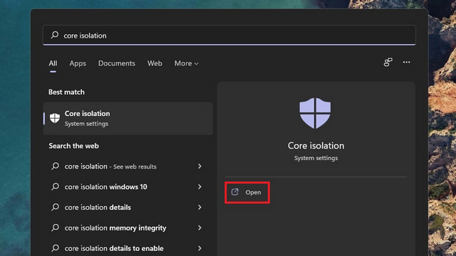 core isolation settings