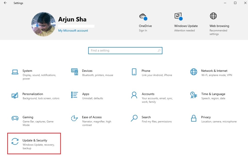 open windows update in windows 10