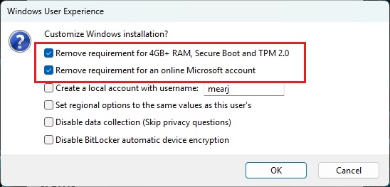 remove hardware requirements rufus windows 11